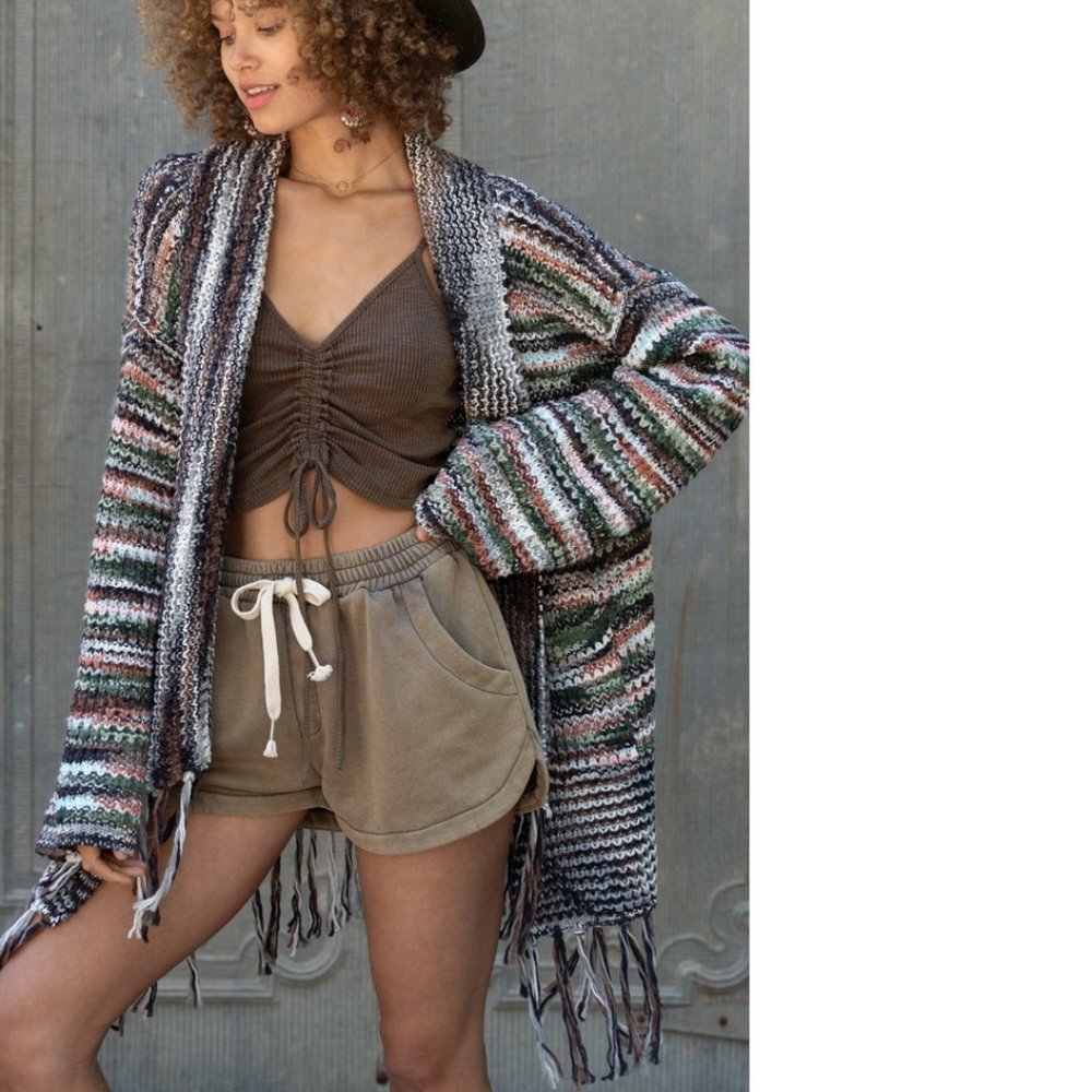 POL Multi color sweater cardigan with fringe